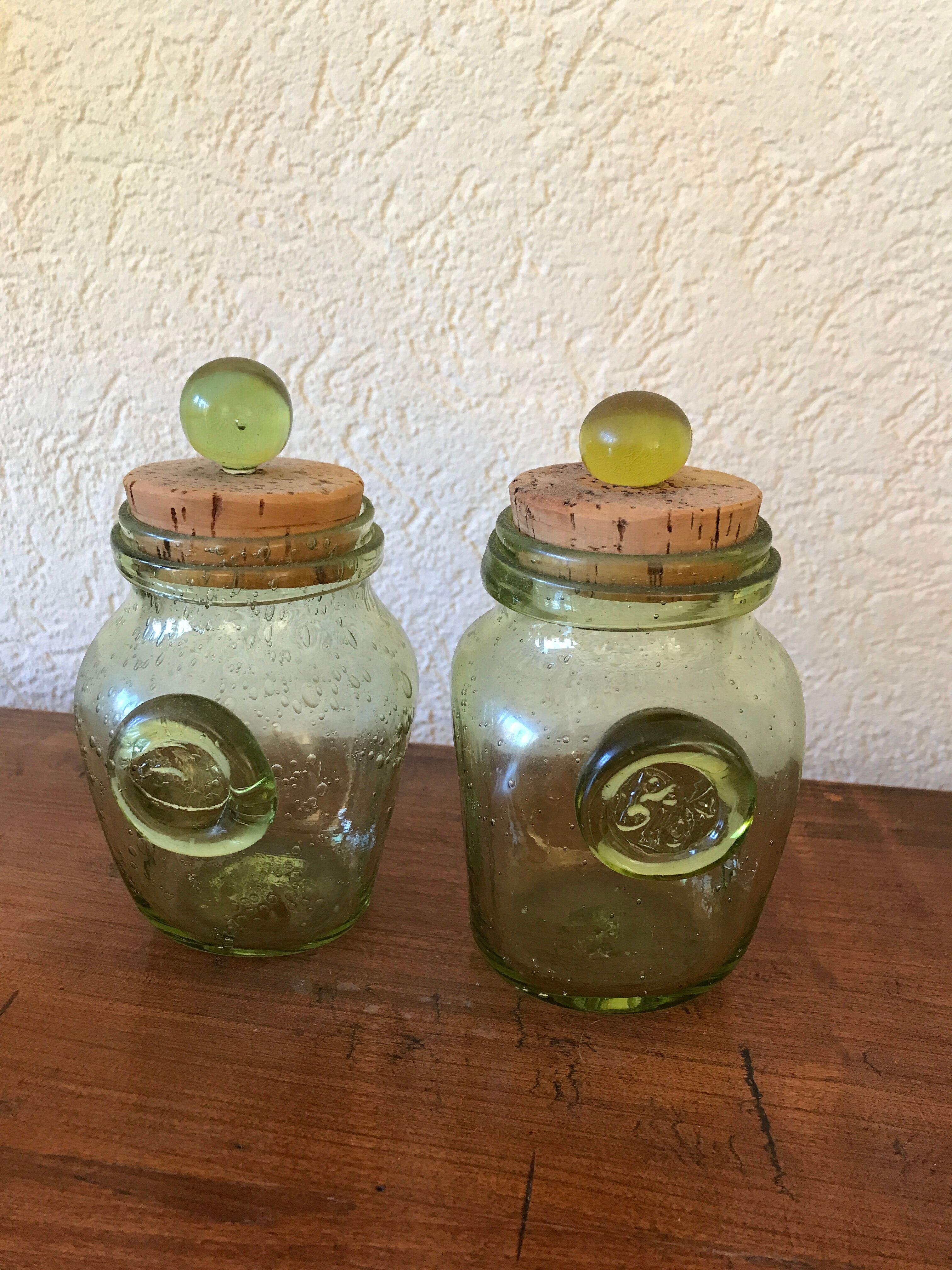 Set of 2 Biot jars with cork stoppers