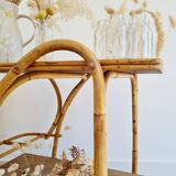Antique rattan serving trolley with double shelves