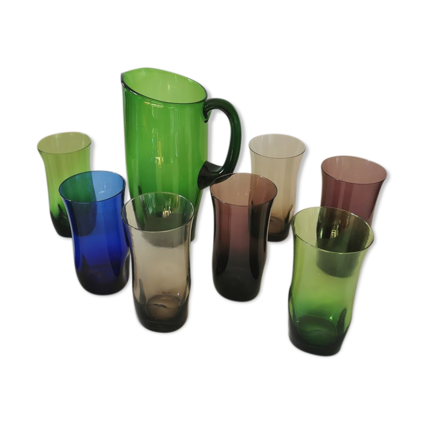 Vintage orangeade service in multi-coloured glass