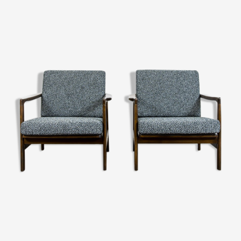 Pair of Restored Black B-7522 armchairs by Zenon Bączyk, 1960’s