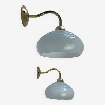 Pair of old vintage blue opaline sconces