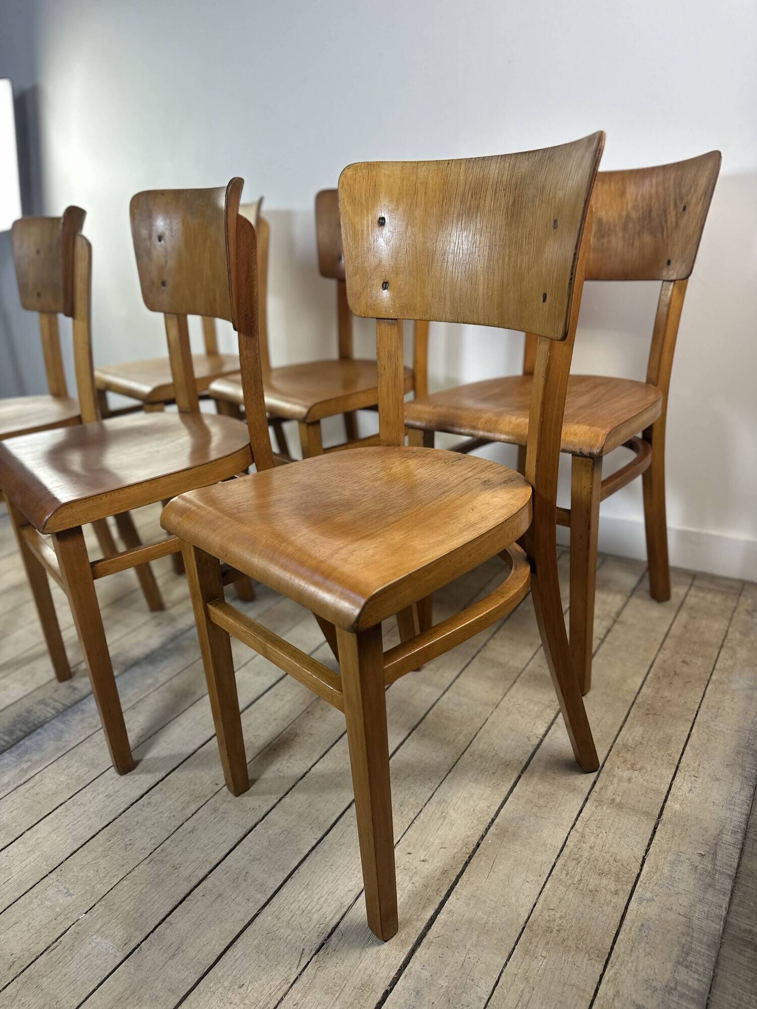 Lot de 6 chaises Bistrot Thonet vintage en bois 1960'S