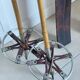 Antique wooden skis with vintage poles