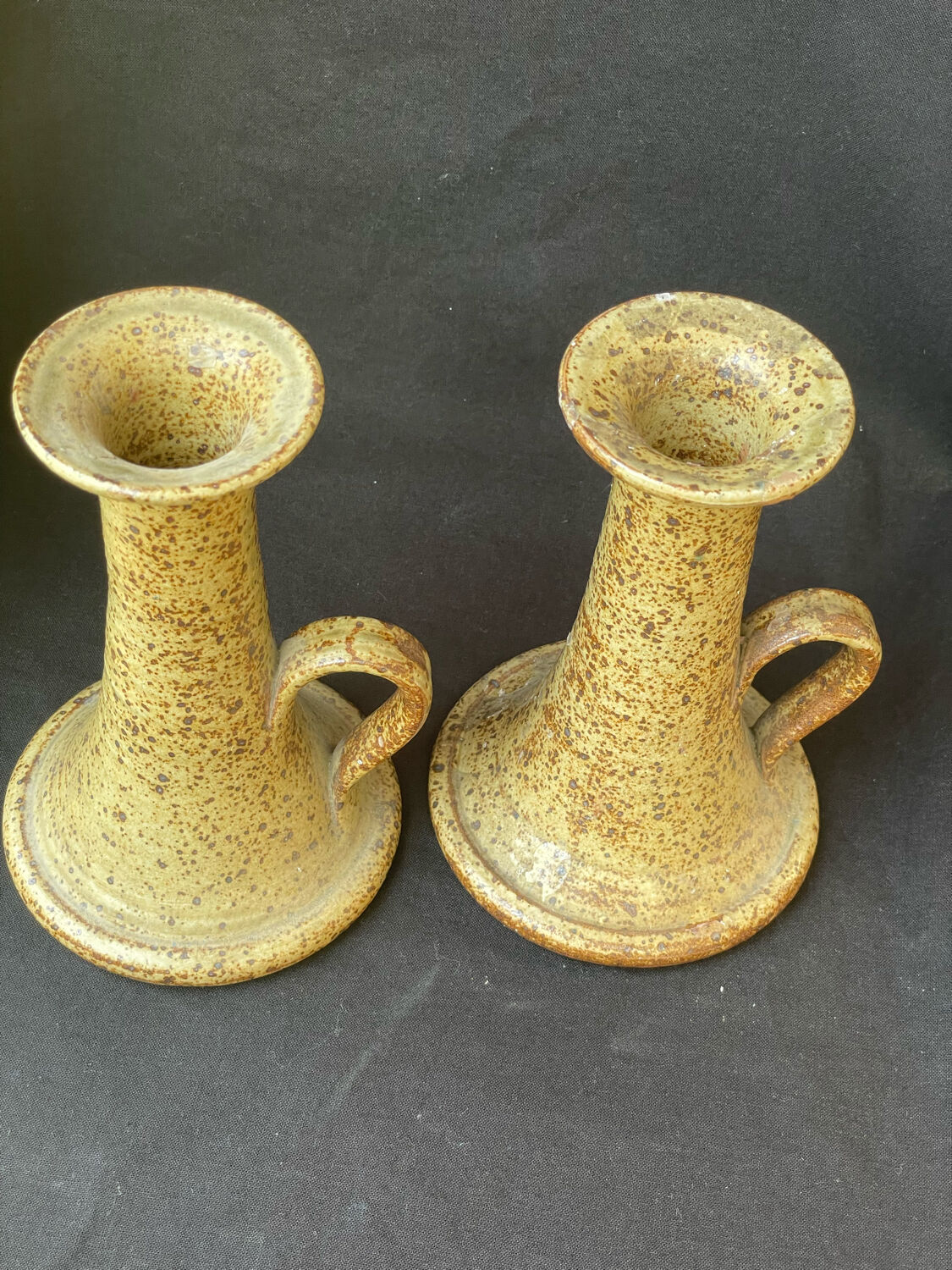 Pair of speckled stoneware candlesticks from the 70s