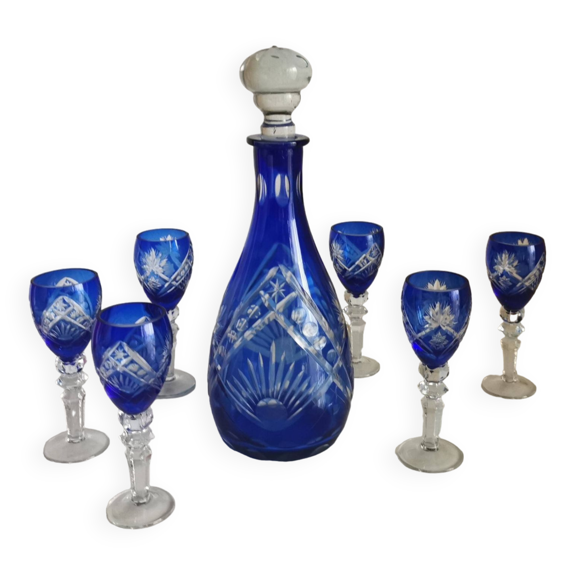 Carafe et 6 verres - verre taillé
