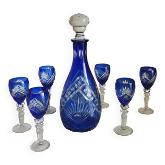 Carafe et 6 verres - verre taillé