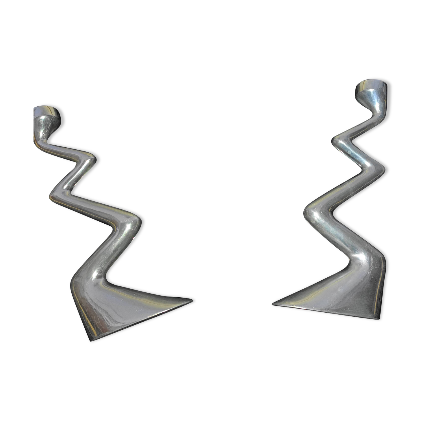 Pair of Zig Zag candlesticks by Matthew Hilton from the 80s
