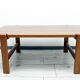Elegant bench in vintage solid teak wood. after professional renovation.