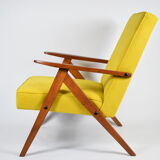 Original vintage - canary yellow - armchair "Compas", renovated, 1960s