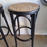 Pair of canned bar stools, curved wood