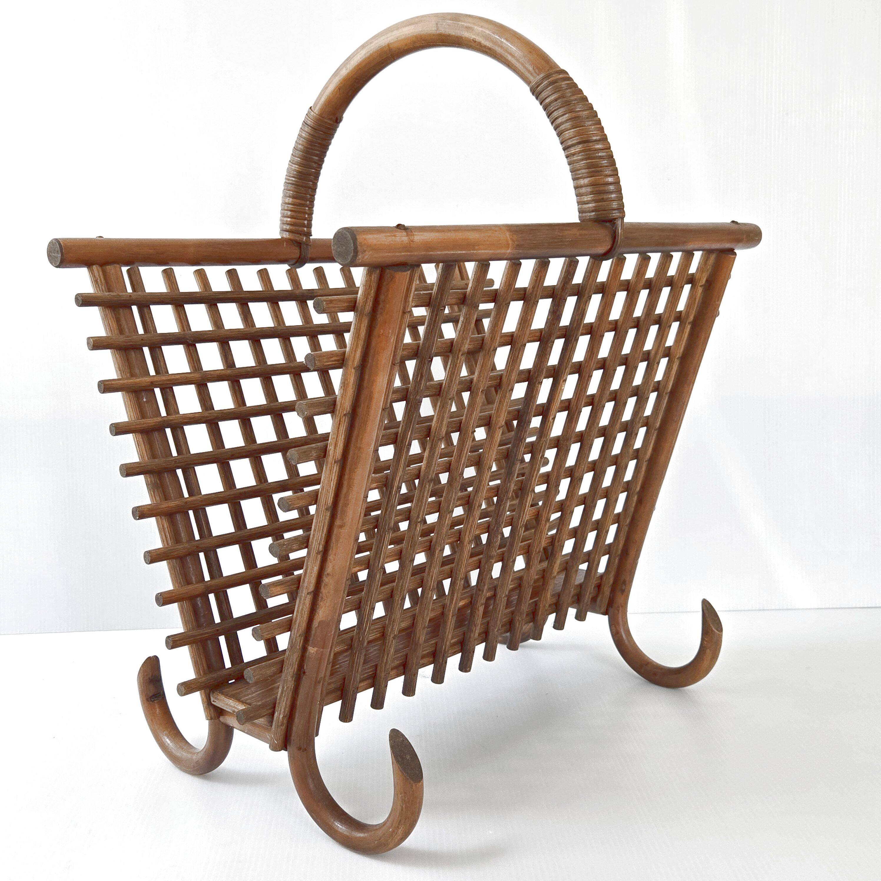 Vintage bamboo & rattan magazine rack 1960
