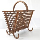 Vintage bamboo & rattan magazine rack 1960