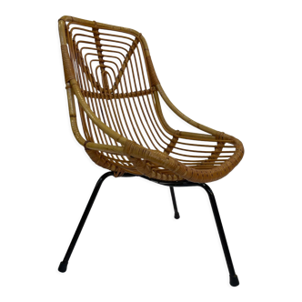 Fauteuil trépied en rotin par Dirk van Sliedregt Rohe Noordwolde 1960 aux Pays-Bas