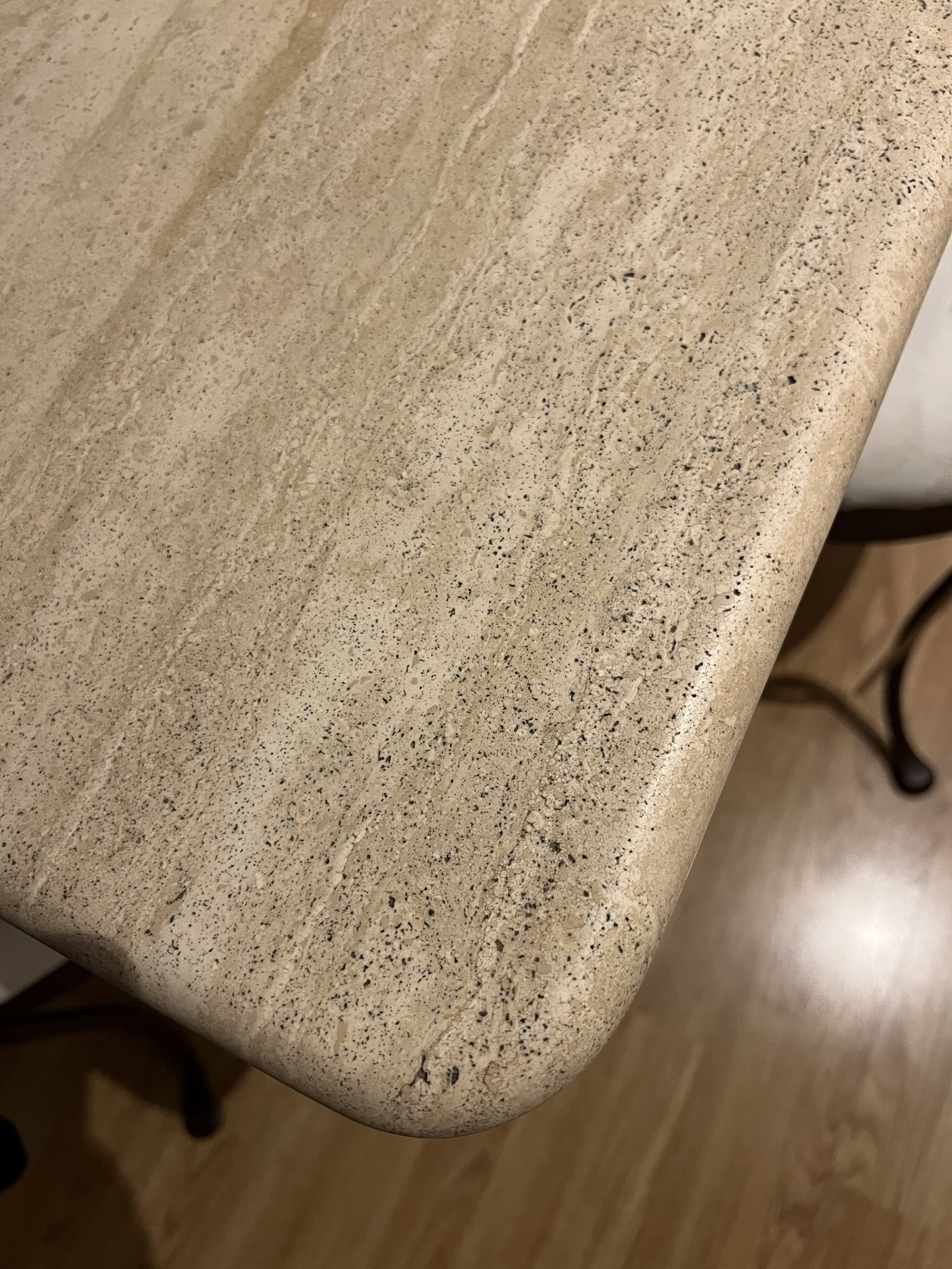 Travertine and wrought iron dining table + 8 chairs