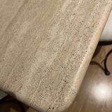 Travertine and wrought iron dining table + 8 chairs