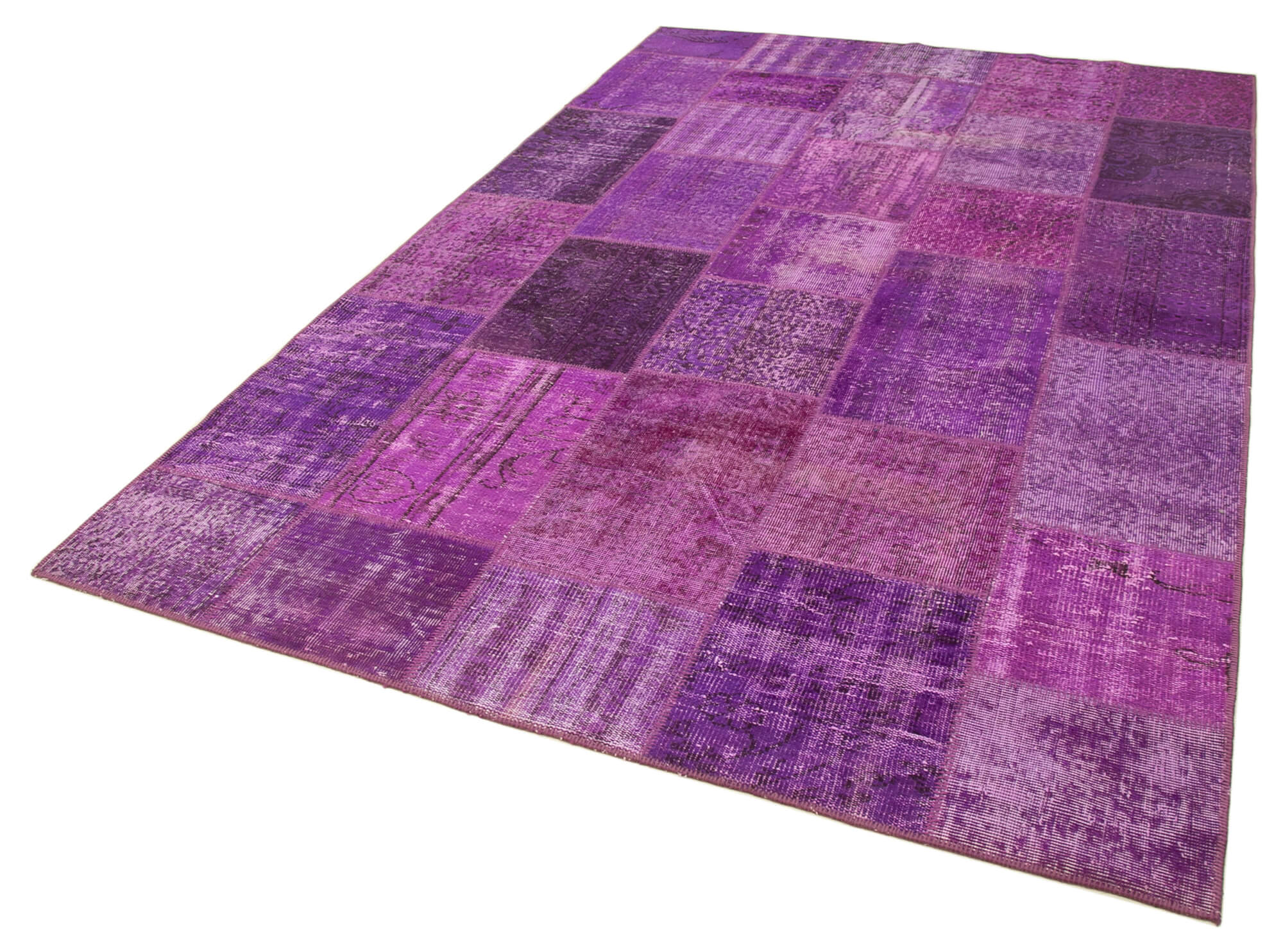 Hand-knotted oriental overdyed 190 cm x 300 cm purple patchwork carpet