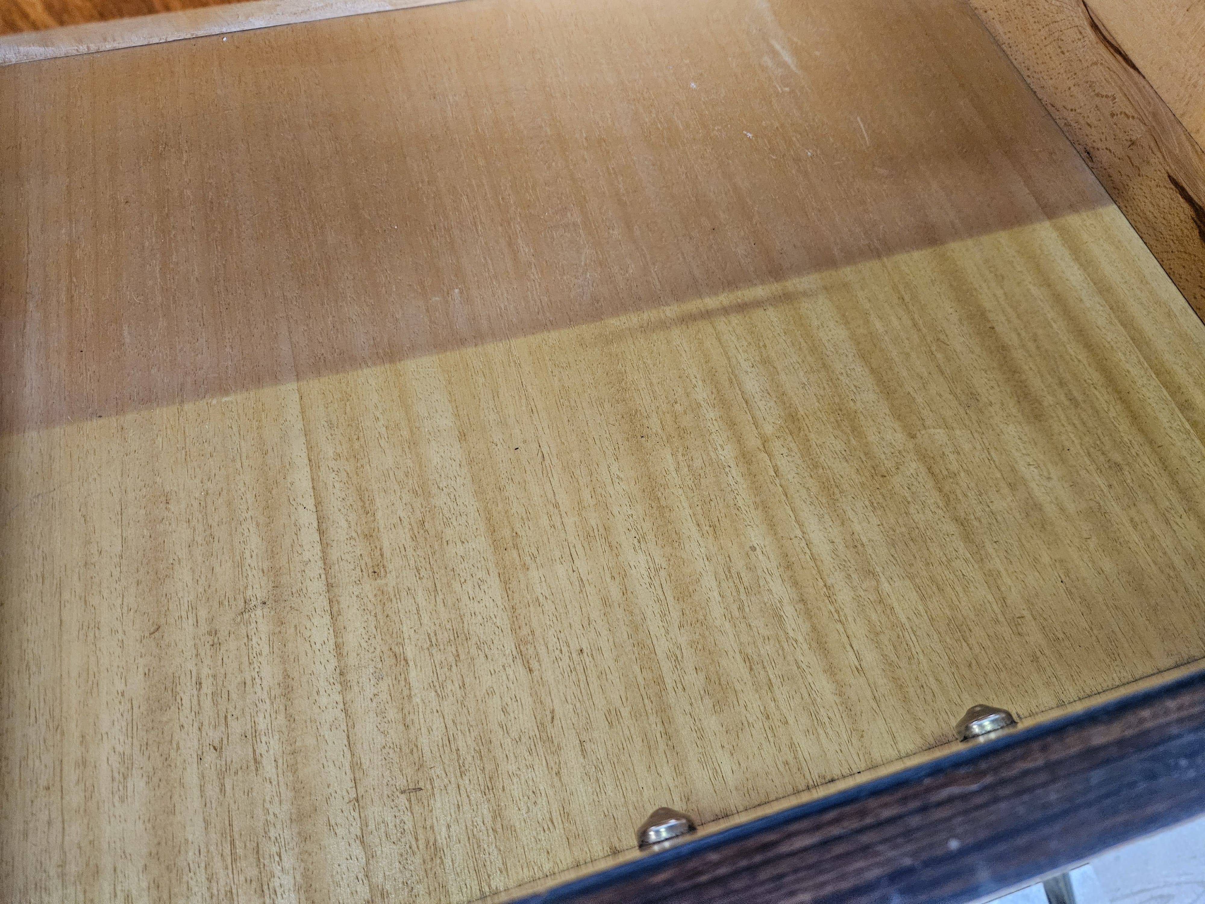 Mahogany burl chest of drawers with mirrored top