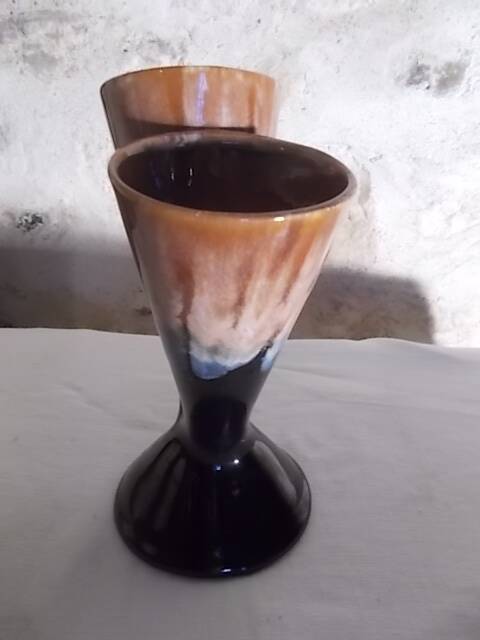Vintage double neck vase in flamed stoneware