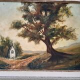 Tableau huile sur carton encadrée paysage vintage
