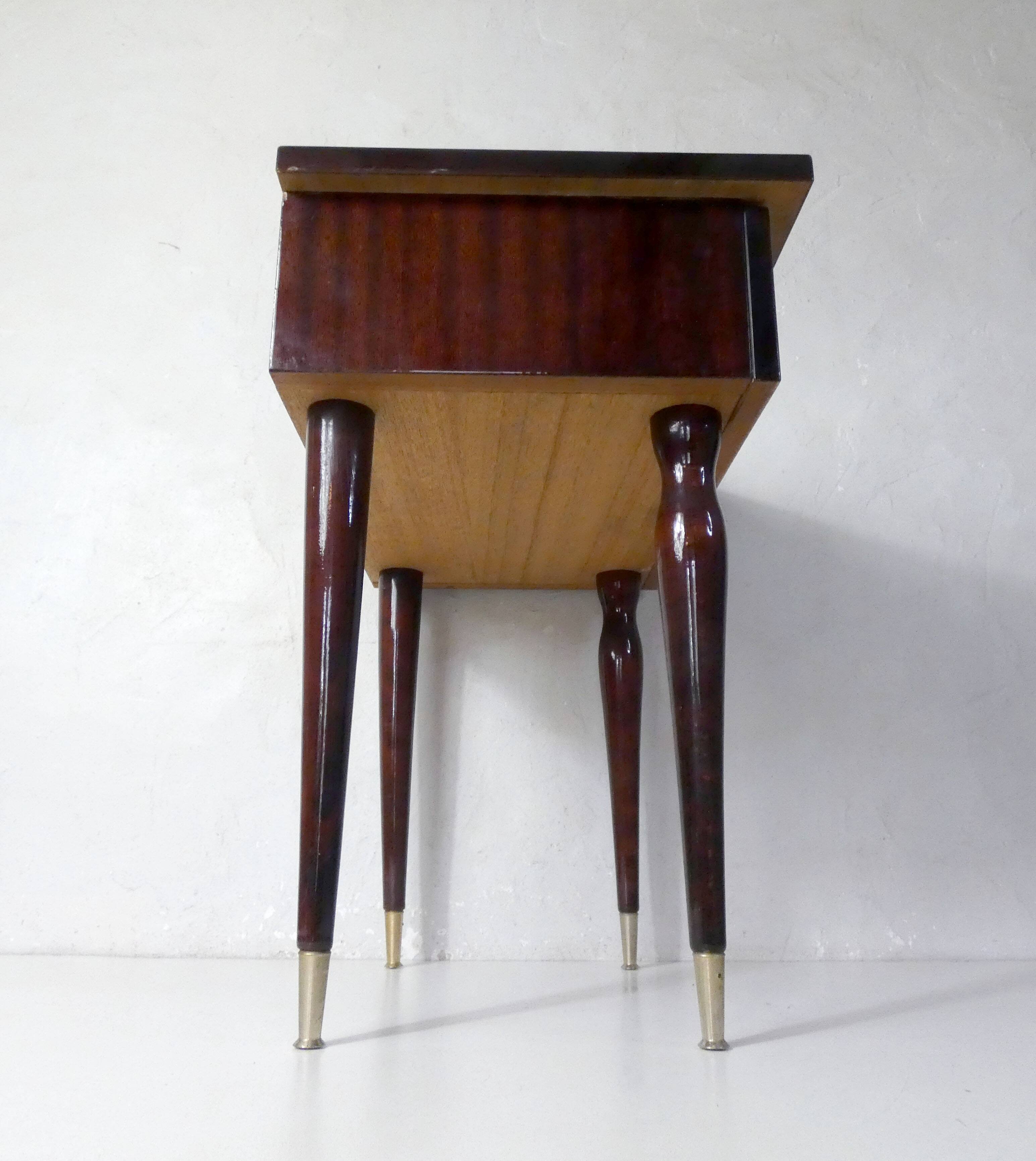bedside table in lacquered wood and brass