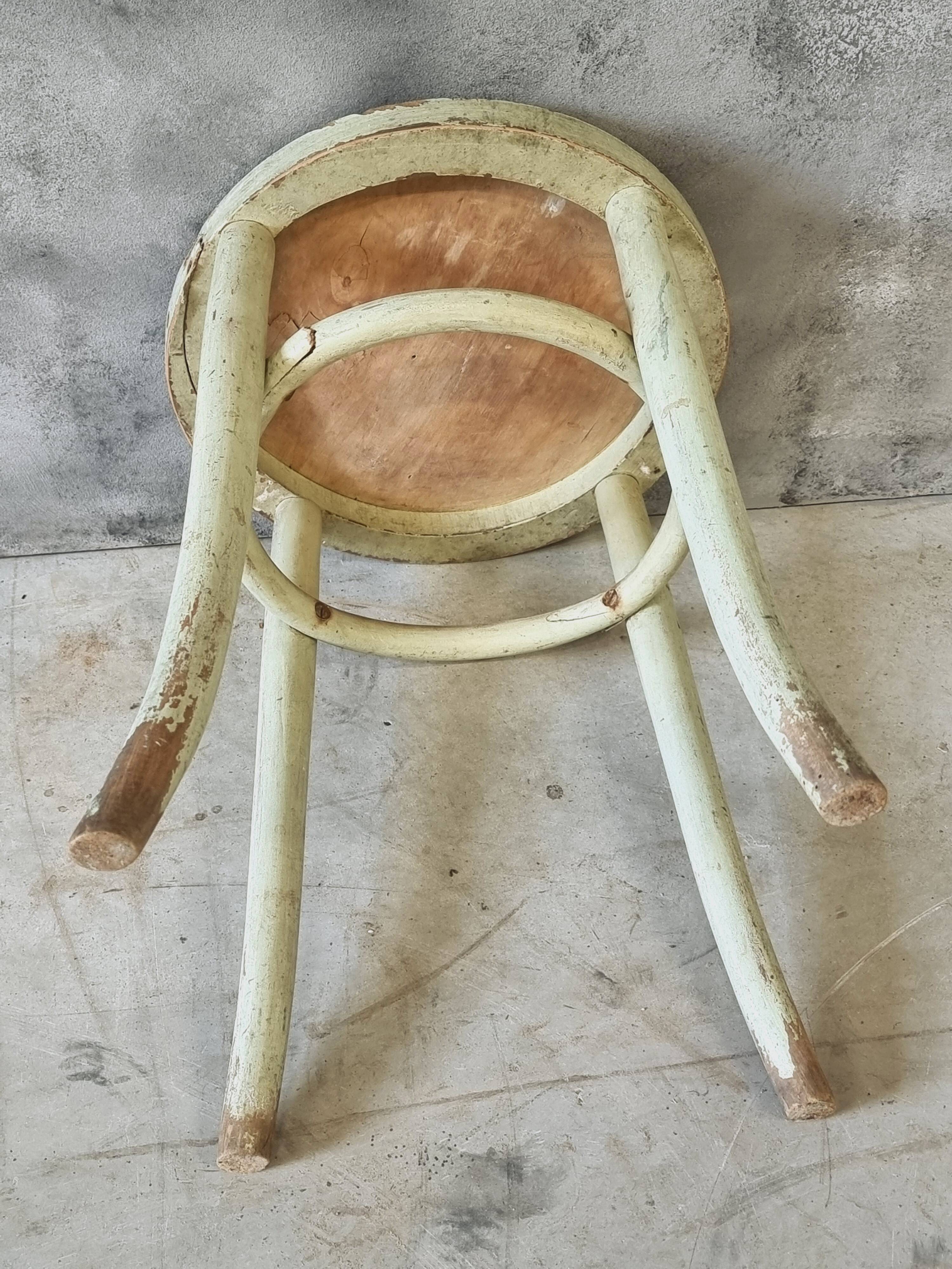 Antique stool side table Thonet style mint green