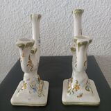 Two large candlesticks décor Moustier