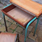 Vintage teak and solid oak schoolwork and its 50 year chair