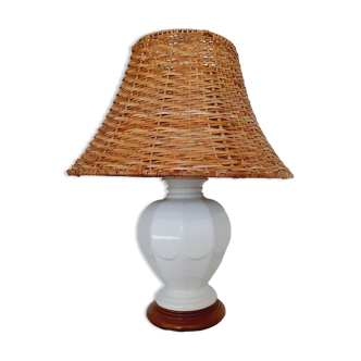 Lampe céramique avec abat-jour rotin