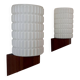 Pair of vintage wall lights, teak and opaline, Philips Netherlands 1950