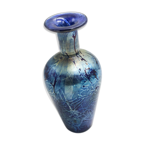 vase en verre irisé - bleu