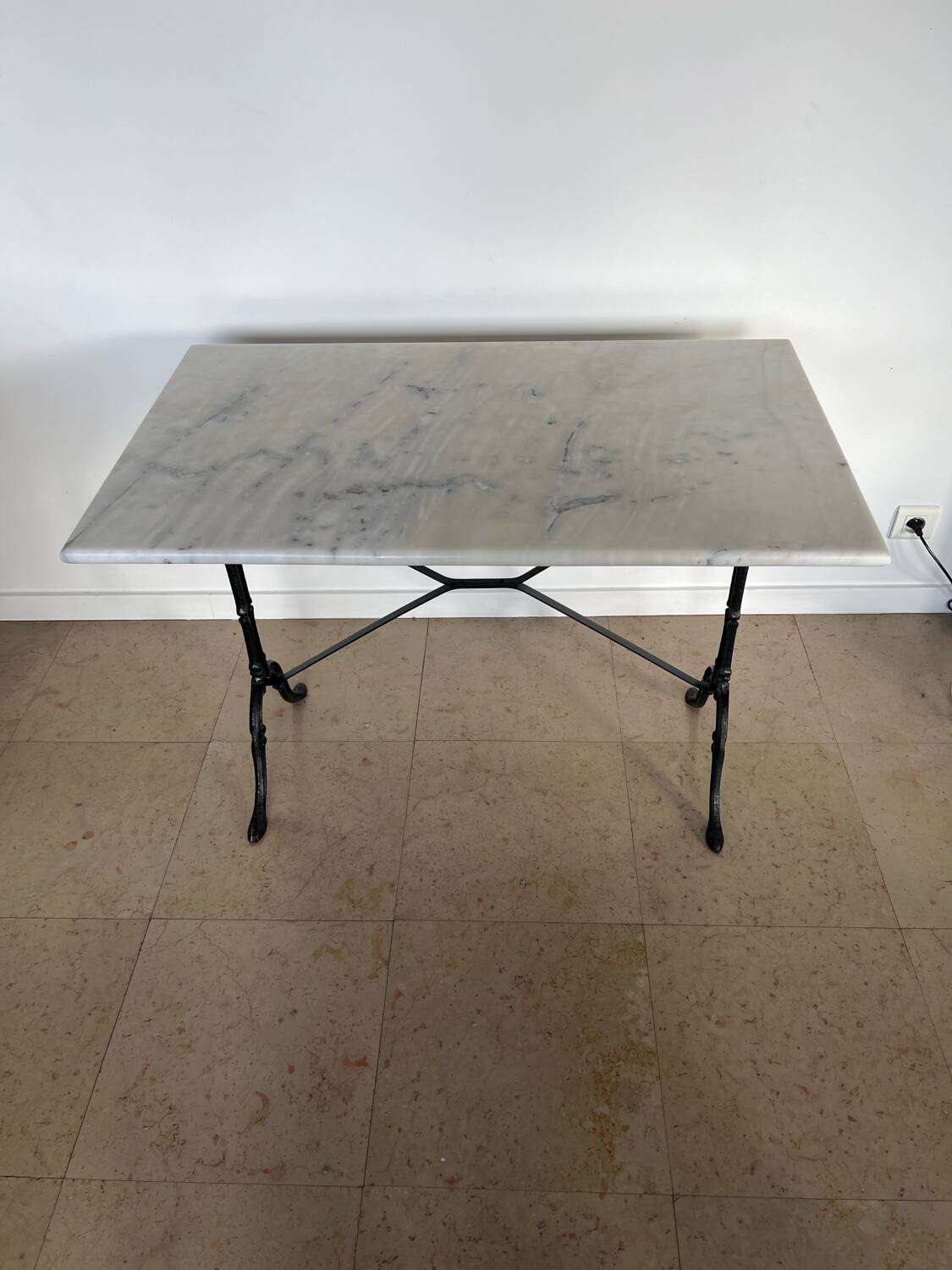 White marble bistro table, cast iron legs