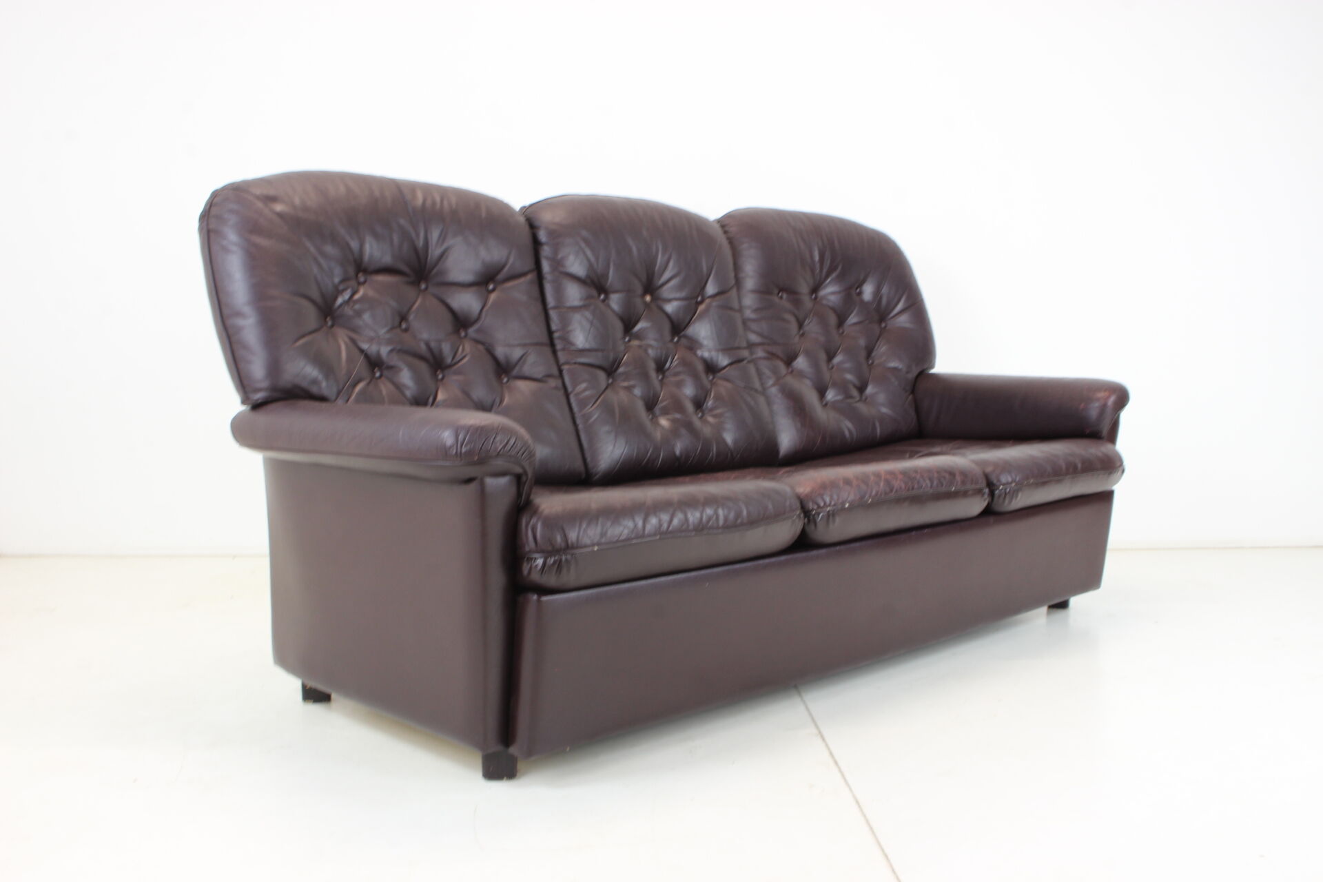 1970s Three-Seat Leather Sofa/ Bed, Czechoslovakia