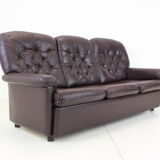1970s Three-Seat Leather Sofa/ Bed, Czechoslovakia