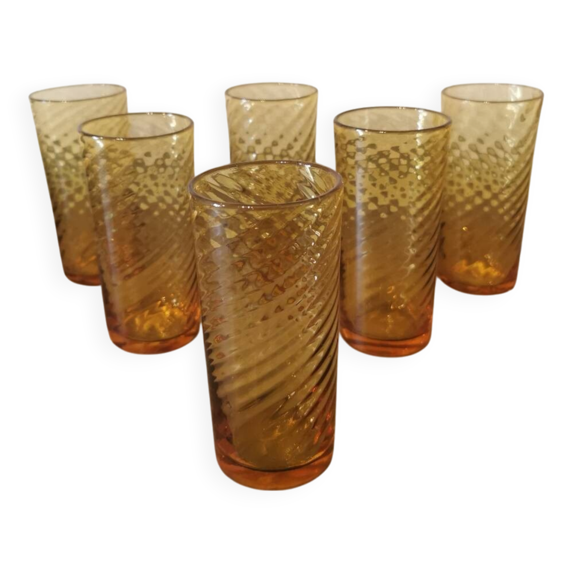 6 vintage glasses with ribbed decoration