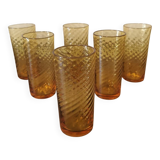 6 vintage glasses with ribbed decoration