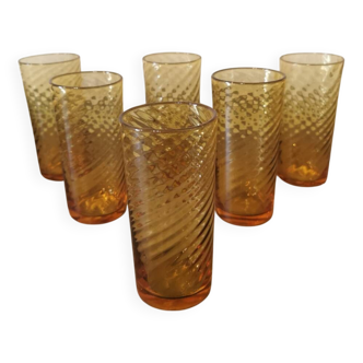 6 vintage glasses with ribbed decoration