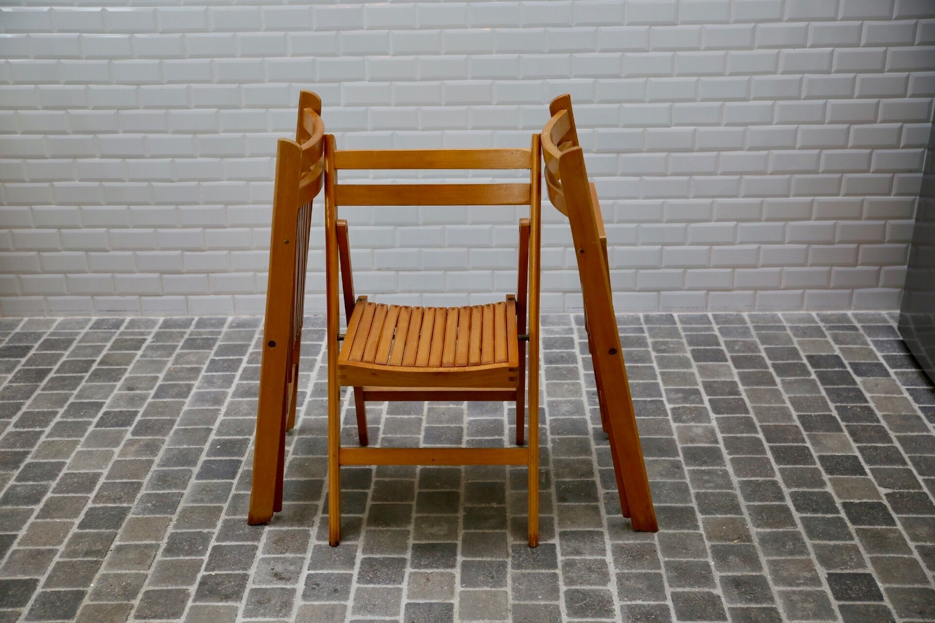 Set of 3 folding beech chairs