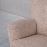 Danish mid-century wingback upholstered boucle armchair
