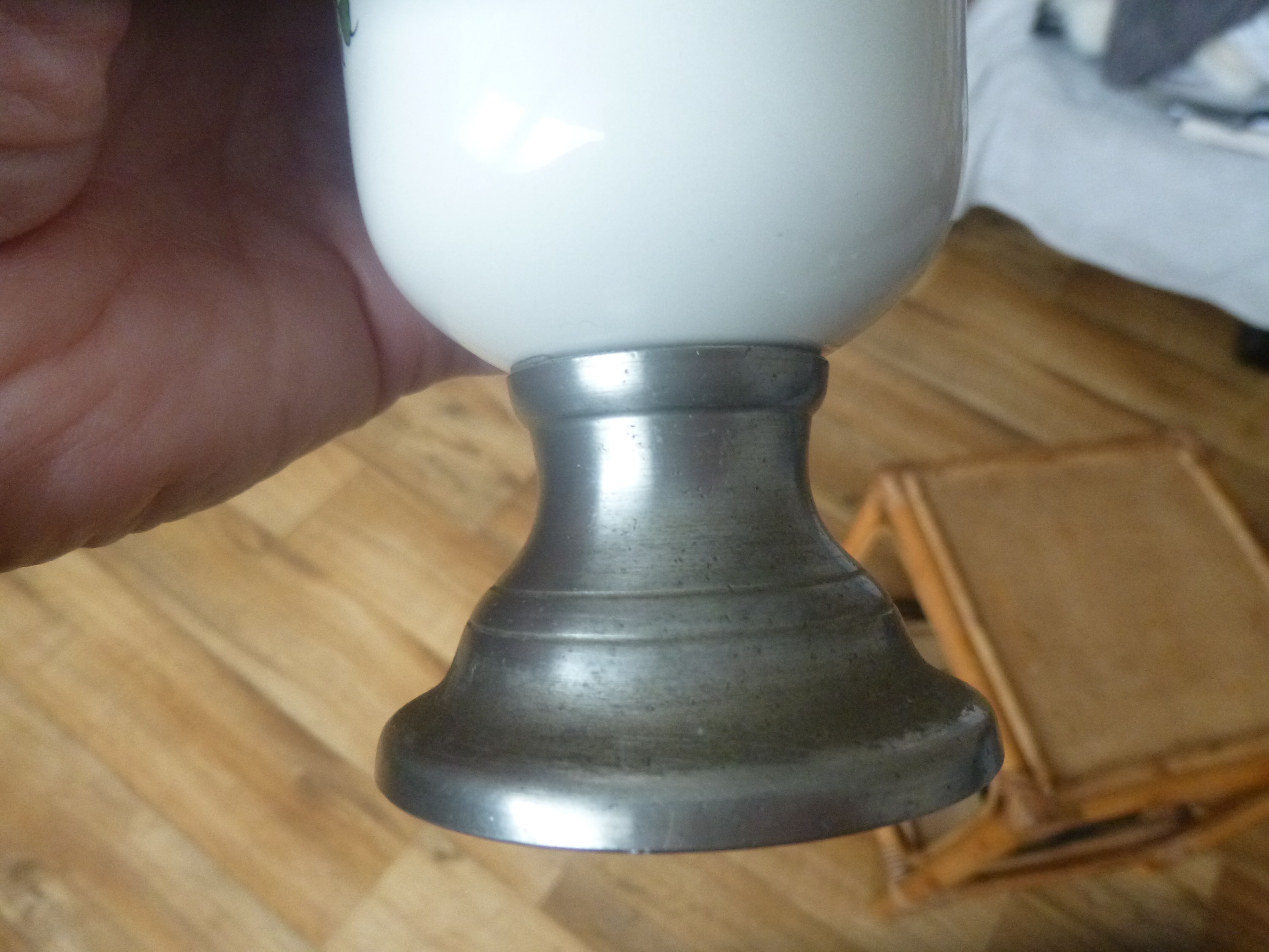 Old apothecary jar in pewter and porcelain