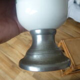Ancien pot apothicaire en étain et porcelaine
