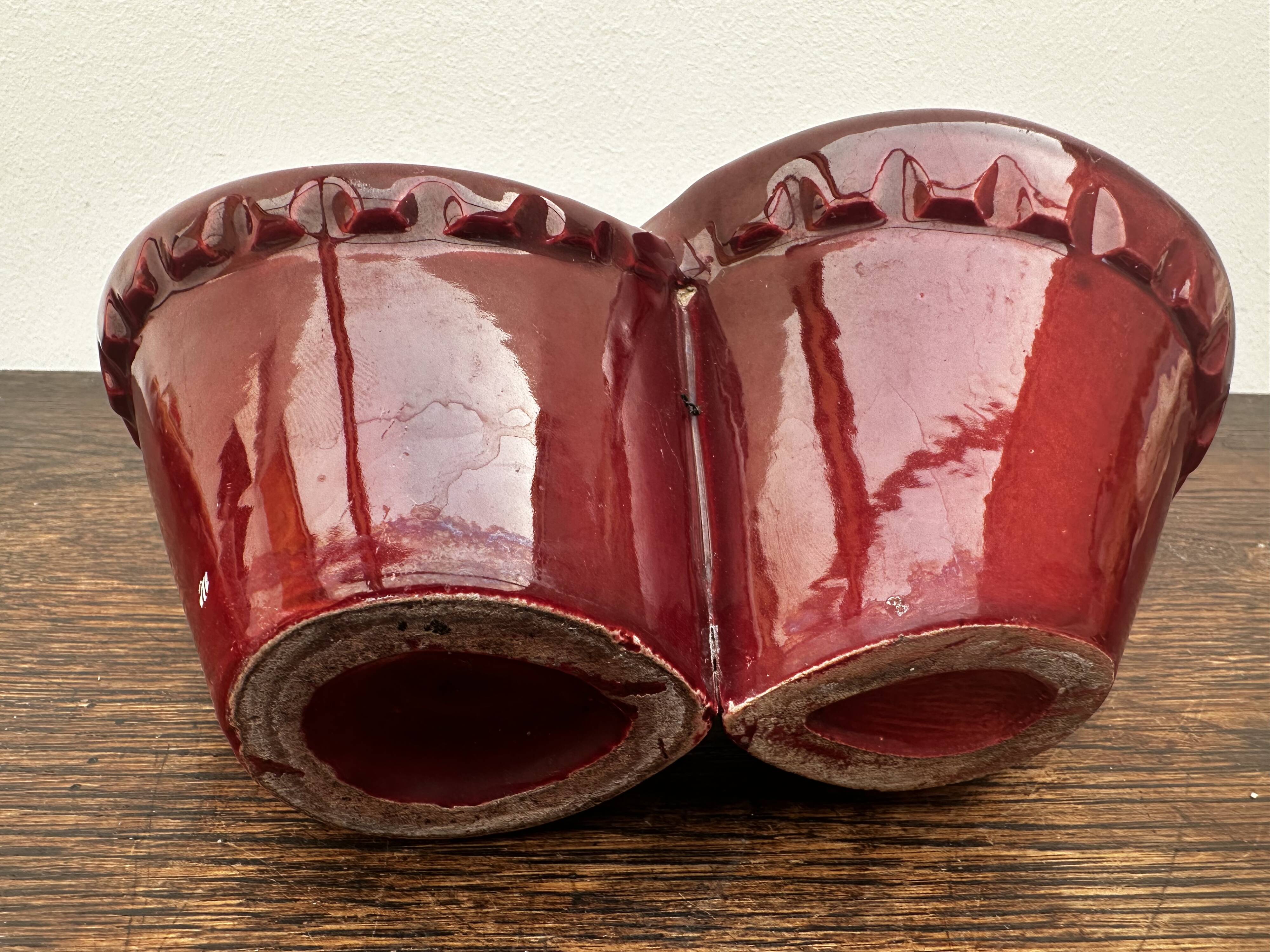 Burgundy ceramic flowerpot, 1950s