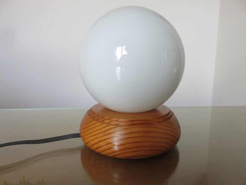 Scandinavian lamp in wood and white opaline ball 70s