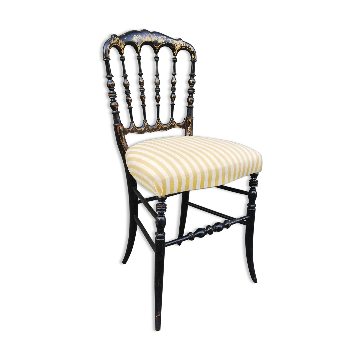 Napoleon III chair late 19th in blackened wood with gilded patterns