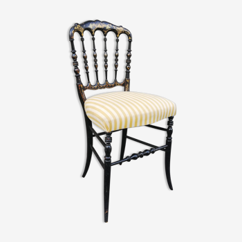 Napoleon III chair late 19th in blackened wood with gilded patterns
