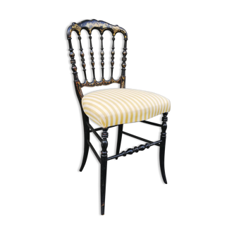 Napoleon III chair late 19th in blackened wood with gilded patterns