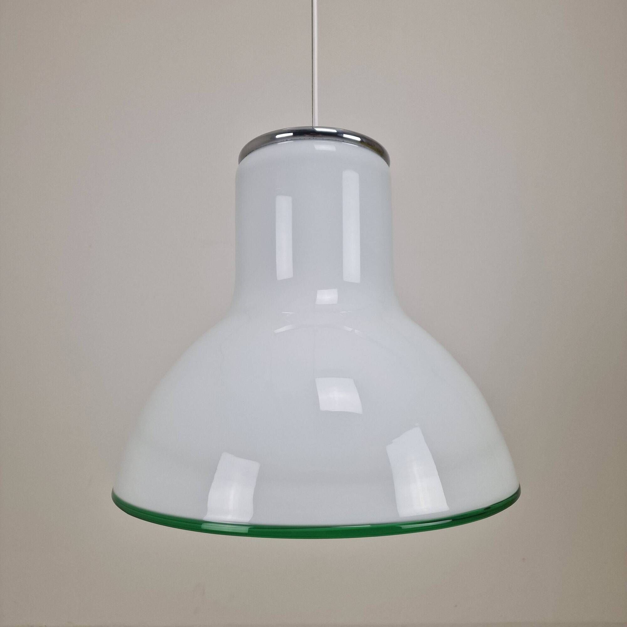 Large Italian Murano Cased Glass Pendant Light with Green Trim, 1970's