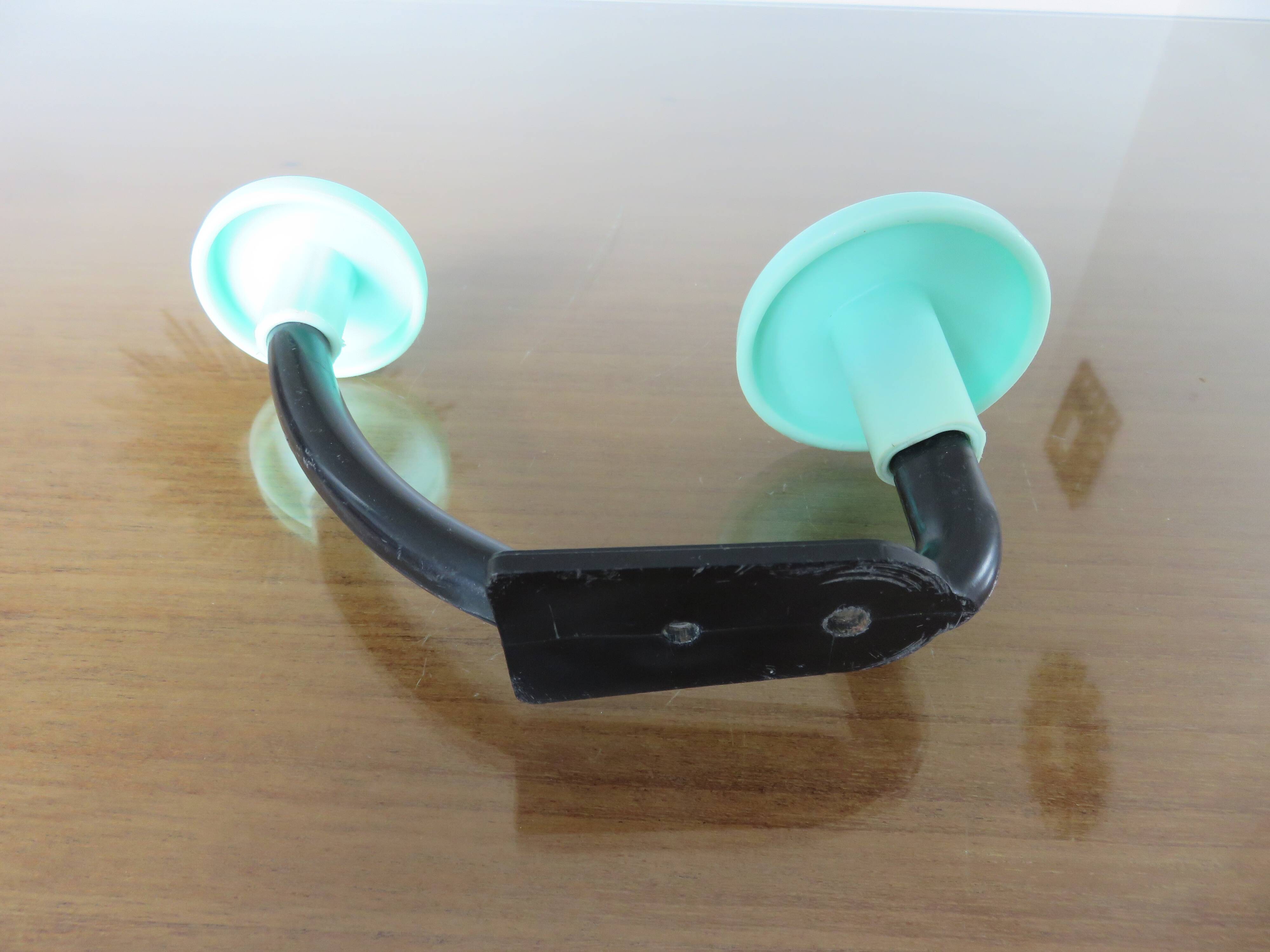 Wall coat rack, typical 1970 coat hook, practical green and black