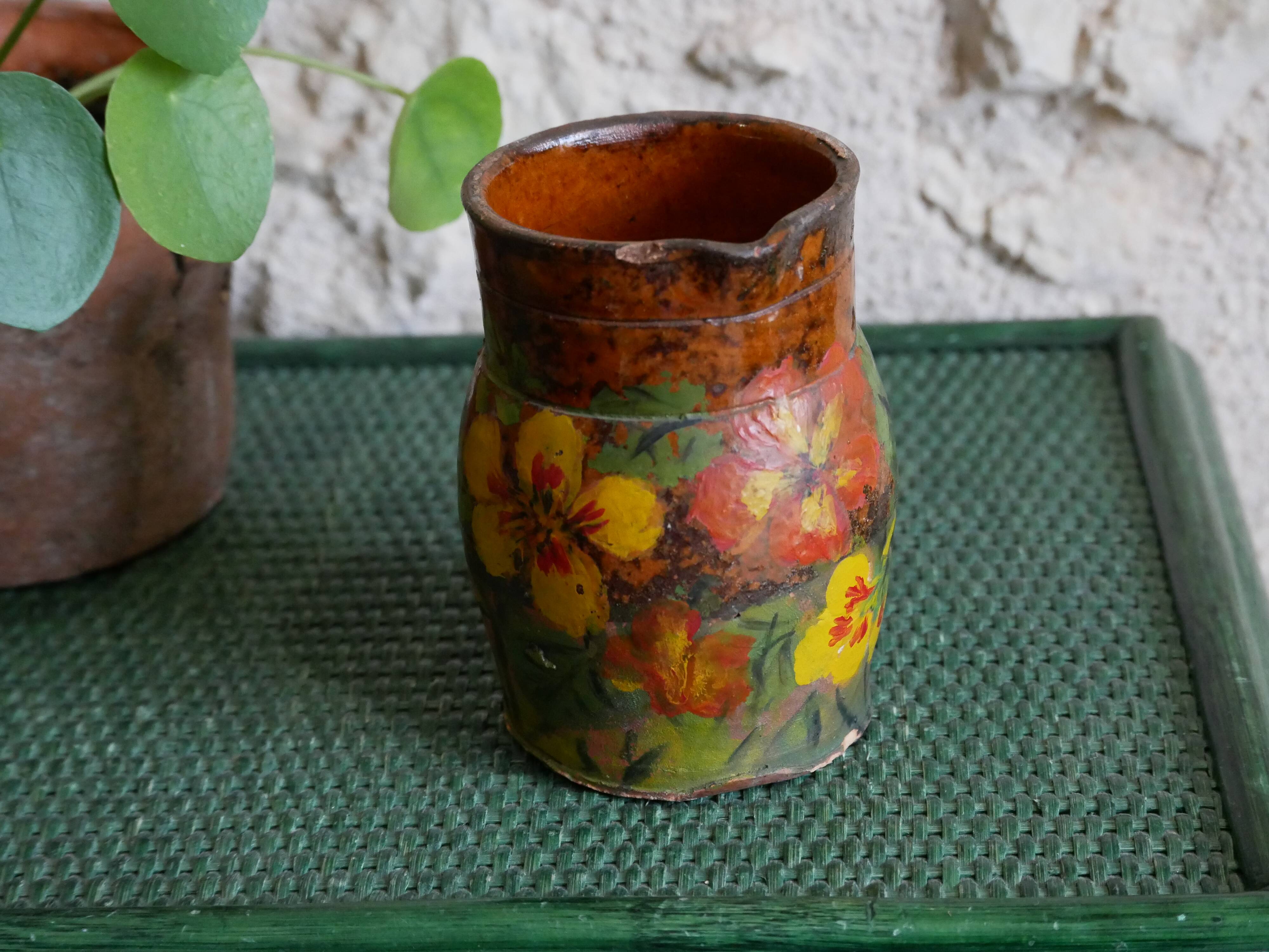 Hand-painted terracotta pitcher/pot