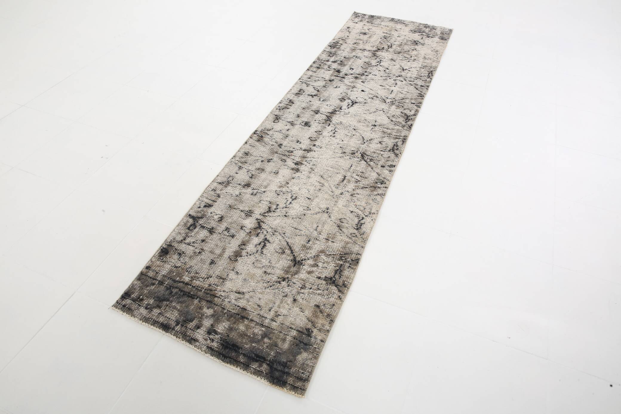 2x9 Faded Soft Wool Navy Blue Vintage Turkish Runner Rug