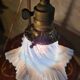 antique Art Nouveau lamp from 1890 to 1910 with blue opalescent lace glass